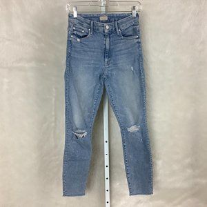 Mother High Waisted Looker Ankle Fray Jeans Drinking By The Pool Wash 26